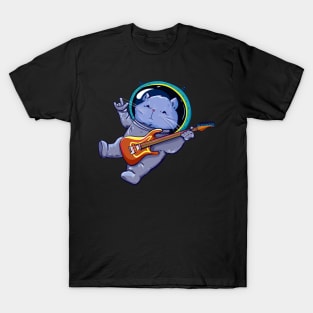 Astronaut Helmet Cat Playing Electric Guitar Space T-Shirt